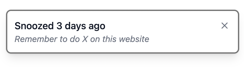 AnySnooze notification interface showing a snoozed tab